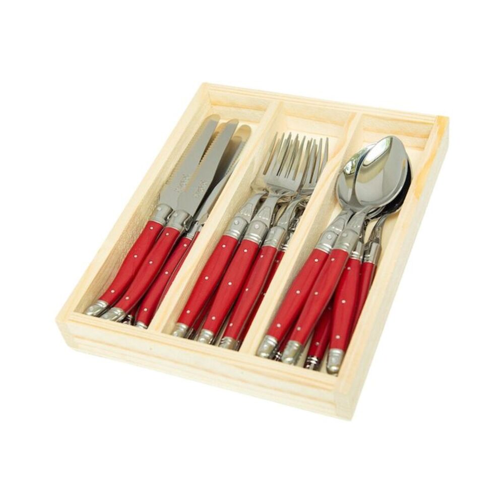 Jean Dubost 18Pc Everyday Flatware Set With Tray, Red